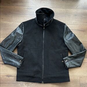 Michael Strahan Wool Jacket with Leather Sleeves ! Large